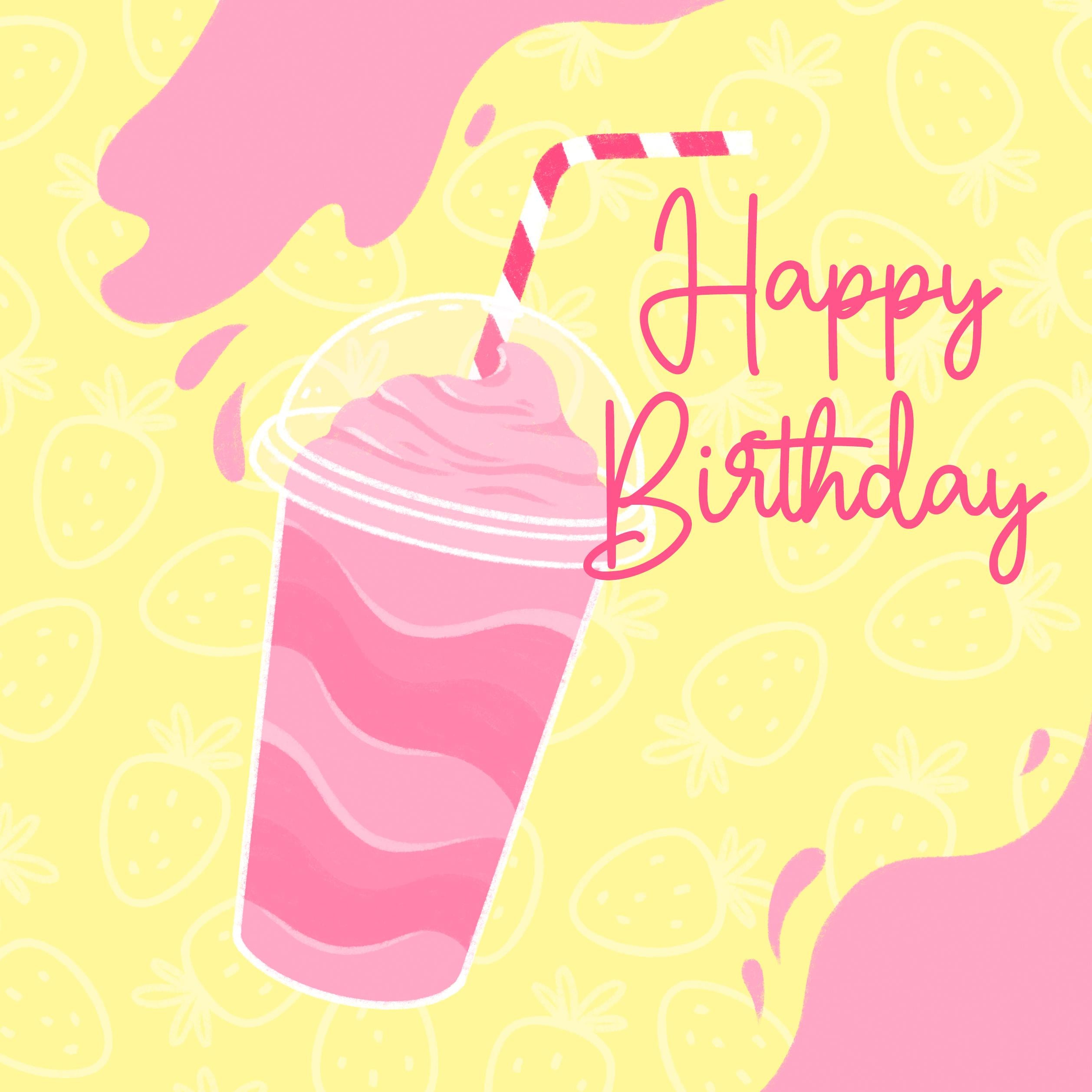 Strawberry Milkshake Happy Birthday Confetti Exploding Greetings Card Boomf