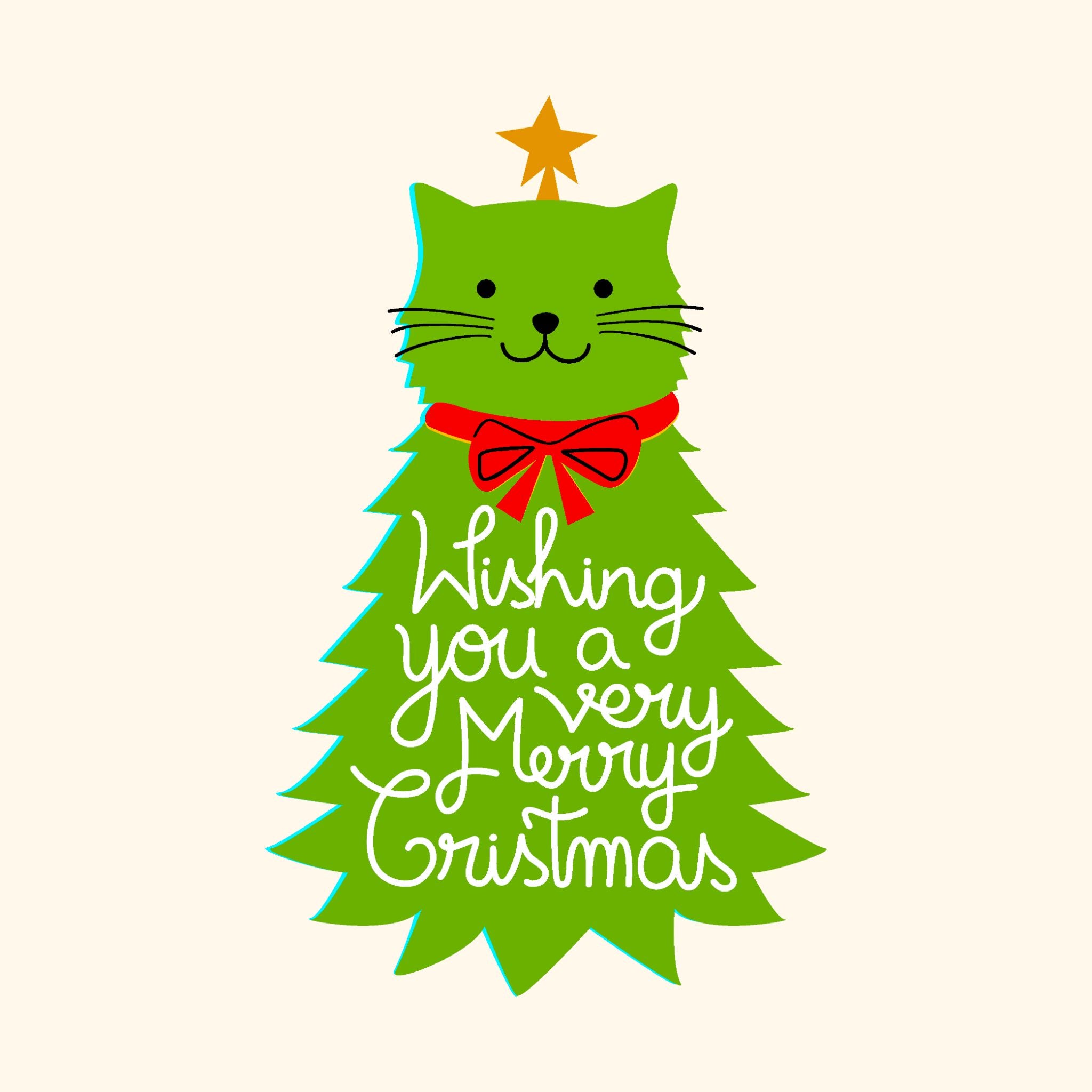 Cute Cat Christmas Tree Card Boomf