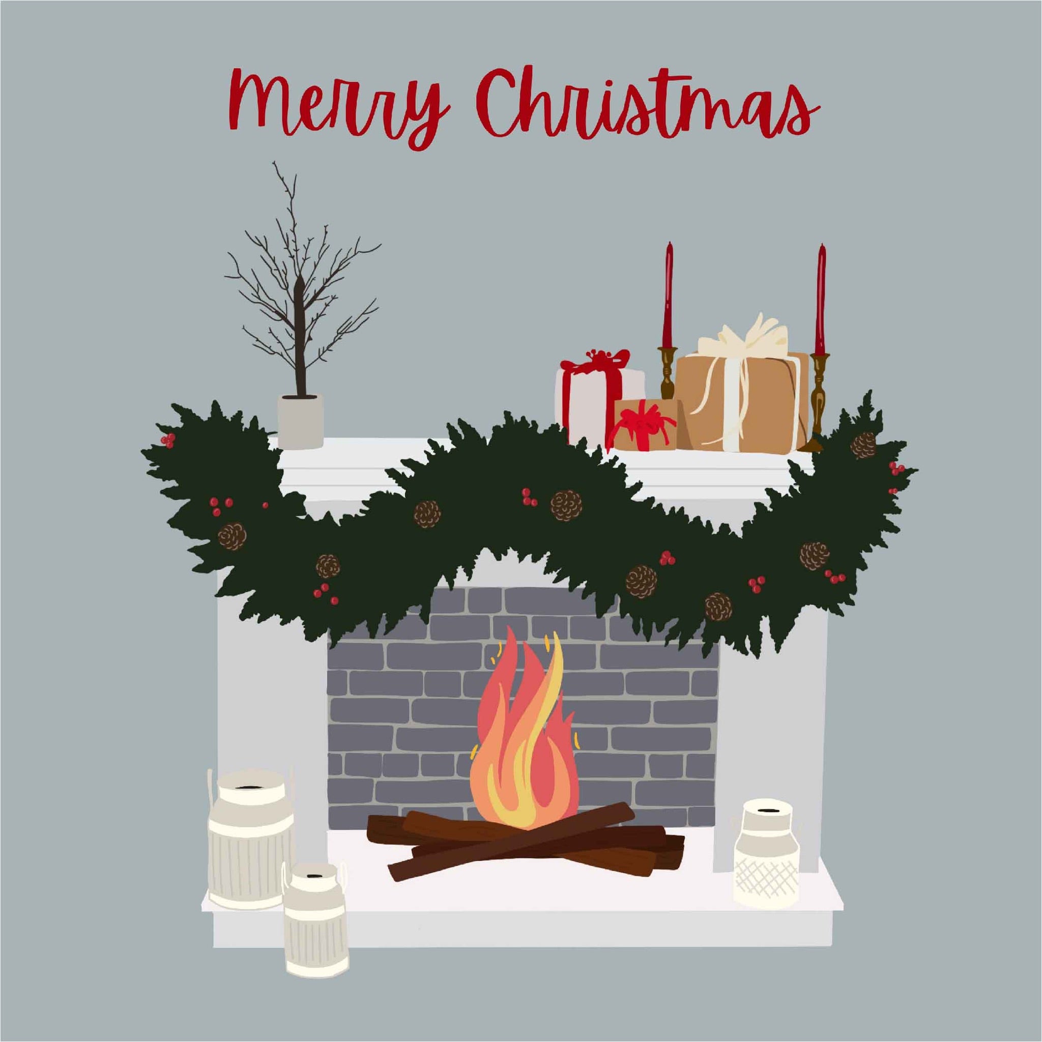 Festive Fireplace Christmas Card Boomf