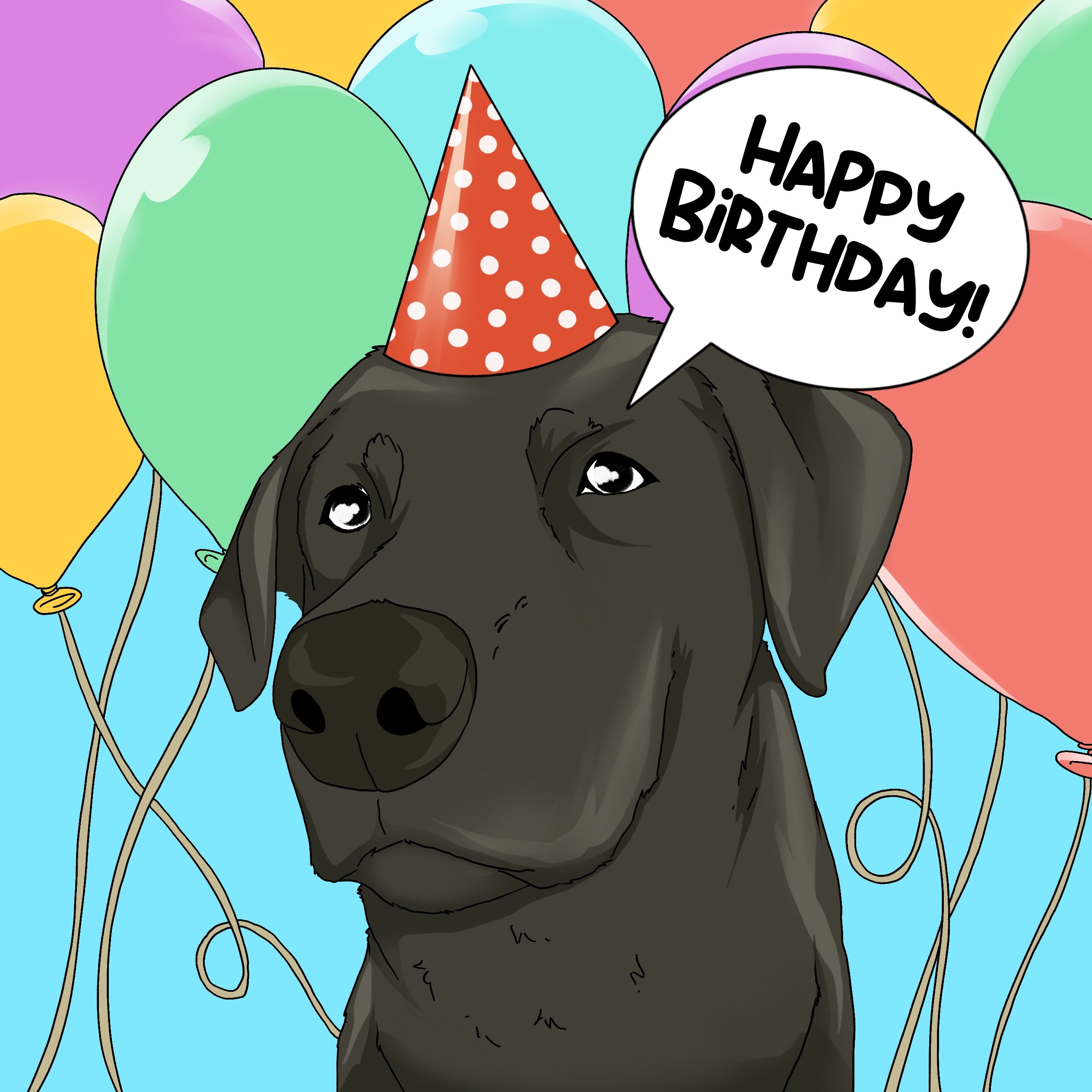 Artistic black lab birthday card with custom design