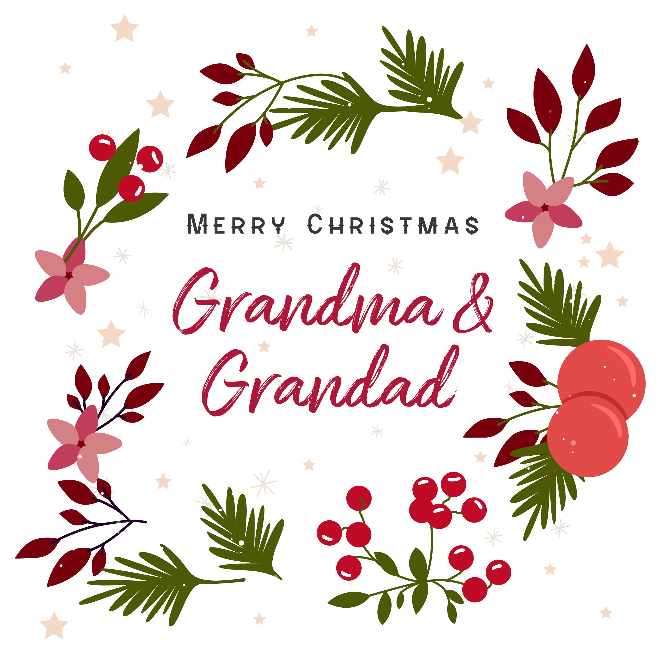 Floral Wreath Merry Christmas Great Grandparents Card Boomf