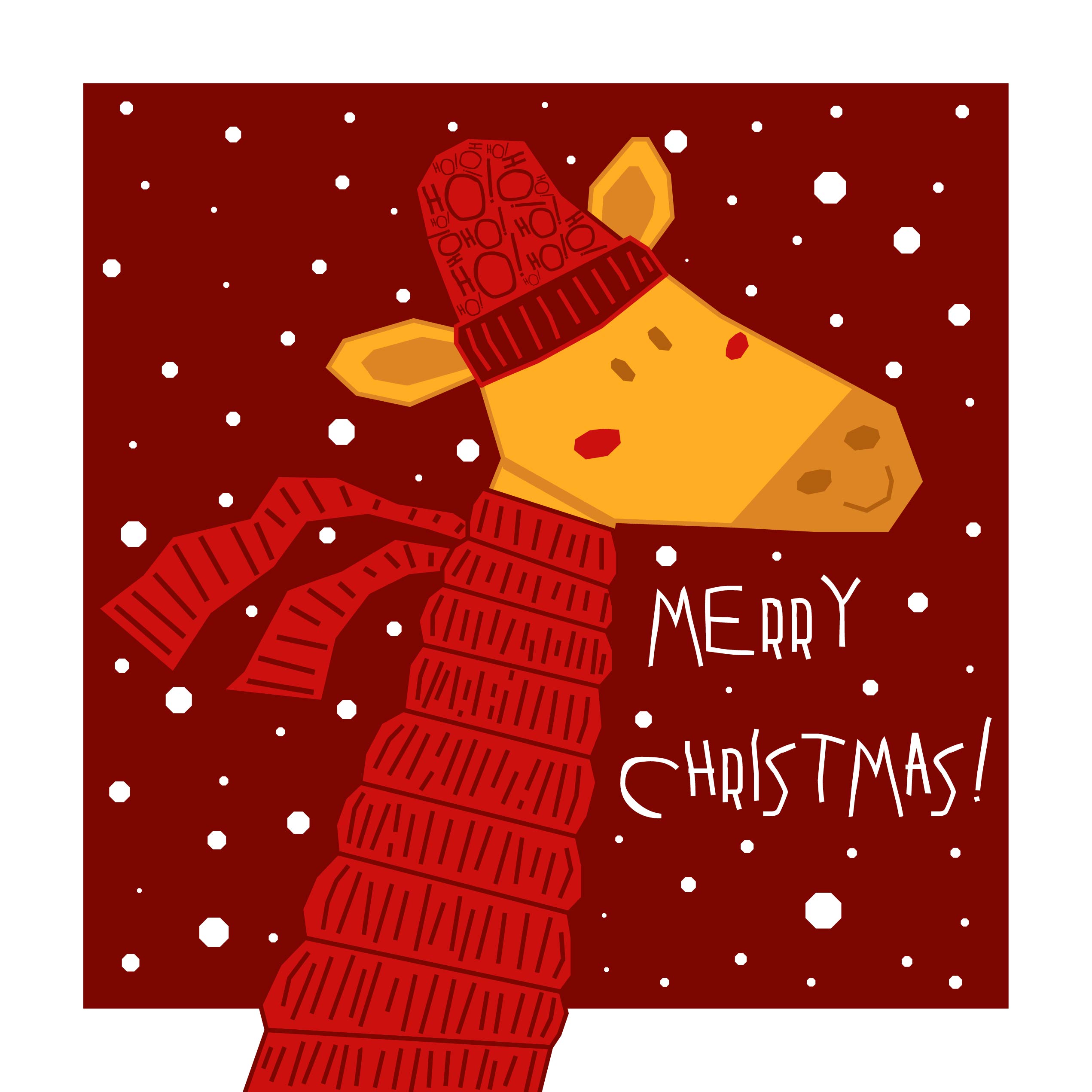 Merry Christmas Giraffe Wearing Red Scarf And Hat