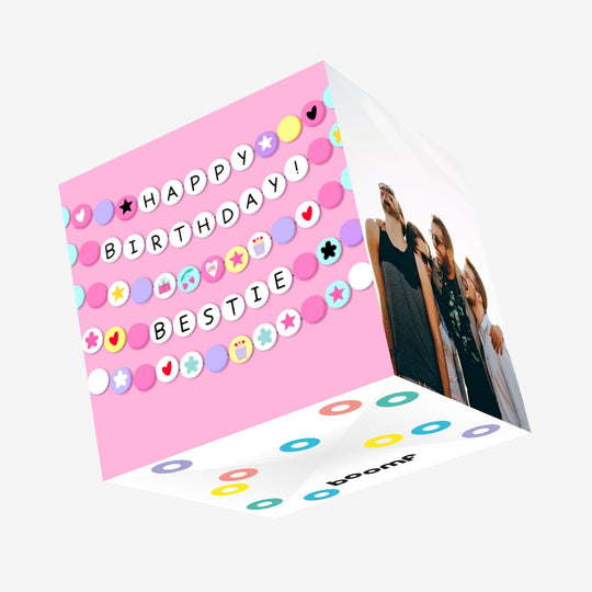 Happy Birthday Bestie Cute Pink Confetti-exploding Greetings Card