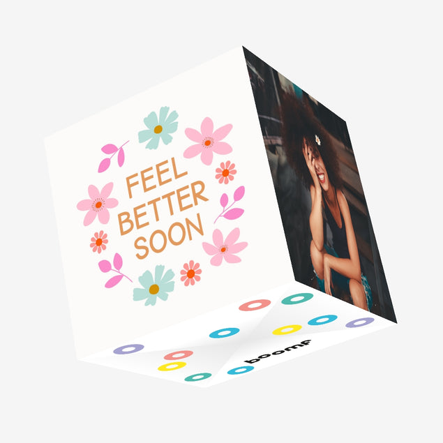 Feel Better Soon Flower Garland White Confetti-exploding Greetings Card