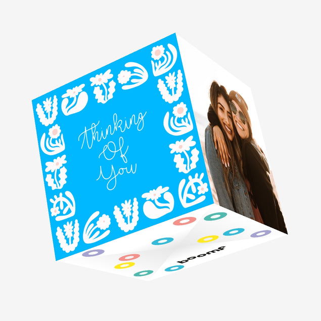 Thinking Of You Floral Design Blue Confetti-exploding Greetings Card