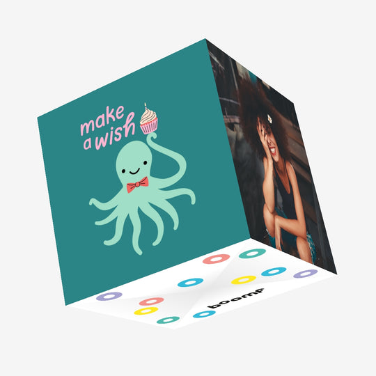 Make A Wish Cute Turquoise Octopus Birthday Confetti-exploding Greetings Card