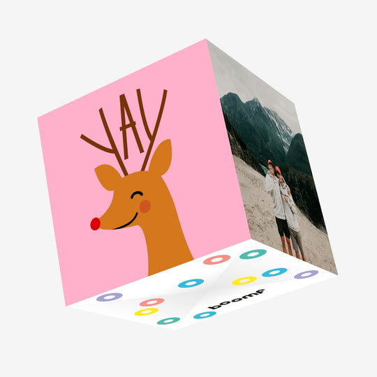 Yay Reindeer Pink Christmas Confetti-exploding Greetings Card