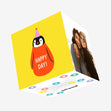 Happy Day! Cute Penguin Yellow Confetti-exploding Greetings Card