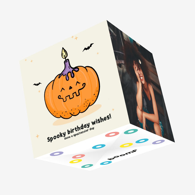 Spooky Birthday Wishes! Cute Pumpkin Confetti-exploding Greetings Card
