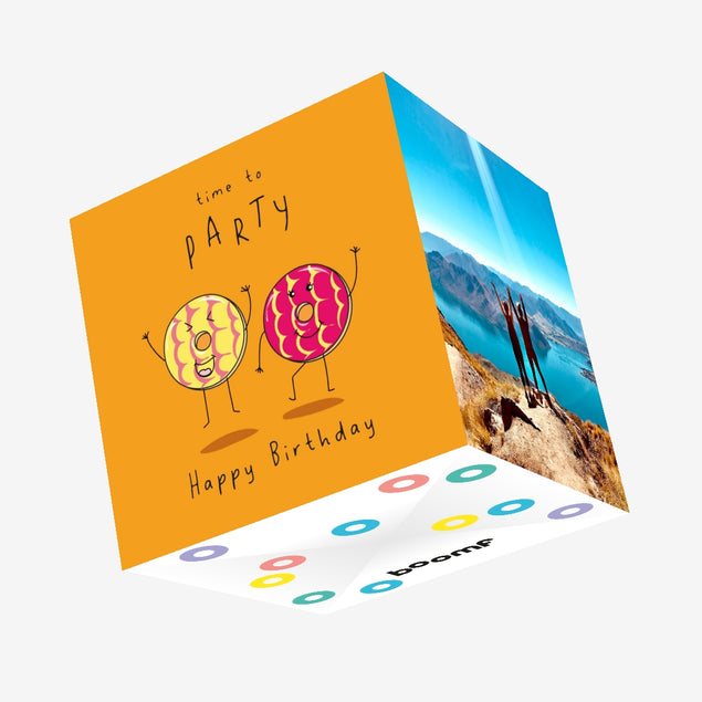 Time To Party Happy Donuts Birthday Confetti-exploding Greetings Card