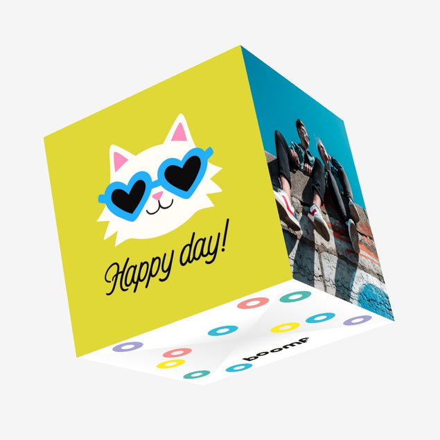 Happy Day! Cute Cat In Sunglasses Congratulations Confetti-exploding Greetings Card