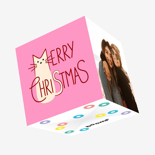 Merry Christmas Cat Pink Confetti-exploding Greetings Card