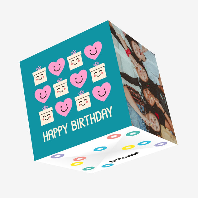 Hearts And Presents Happy Birthday Turquoise Confetti-exploding Greetings Card