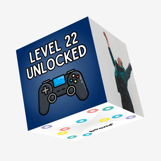 Level 22 Unlocked - 22nd Birthday For Gamers Confetti-exploding Greetings Card