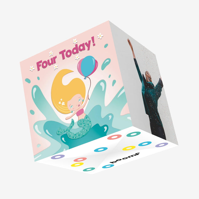Cute Mermaid And Balloons 4th Birthday Confetti-exploding Greetings Card