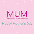 Mum, Thanks For Tolarating Me Mother's Day Confetti-exploding Greetings Card