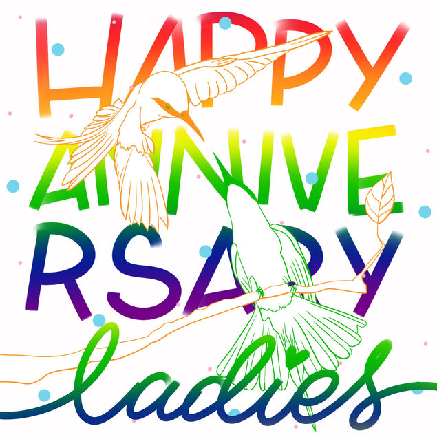Happy Anniversary Ladies Two Birds + COPY ISSUE Confetti-exploding Greetings Card