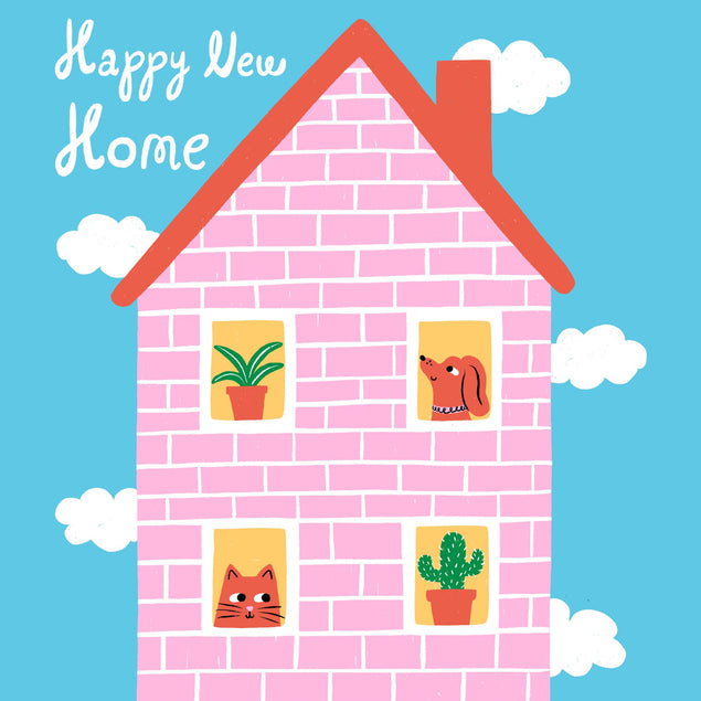 Happy New Home - Pink House Confetti-exploding Greetings Card