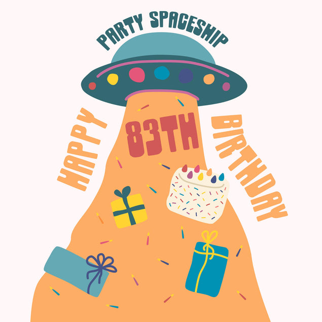 Party Spaceship Happy 83rd Birthday Confetti-exploding Greetings Card