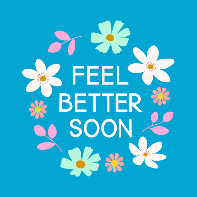 Feel Better Soon Flower Garland Blue Confetti-exploding Greetings Card