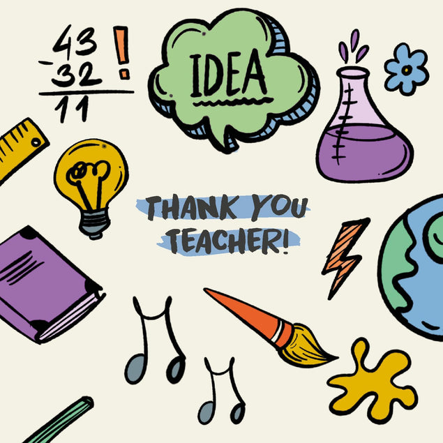 Thank You Teacher School Symbols Confetti-exploding Greetings Card