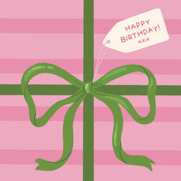 Cute Green Present Ribbon Birthday Confetti-exploding Greetings Card