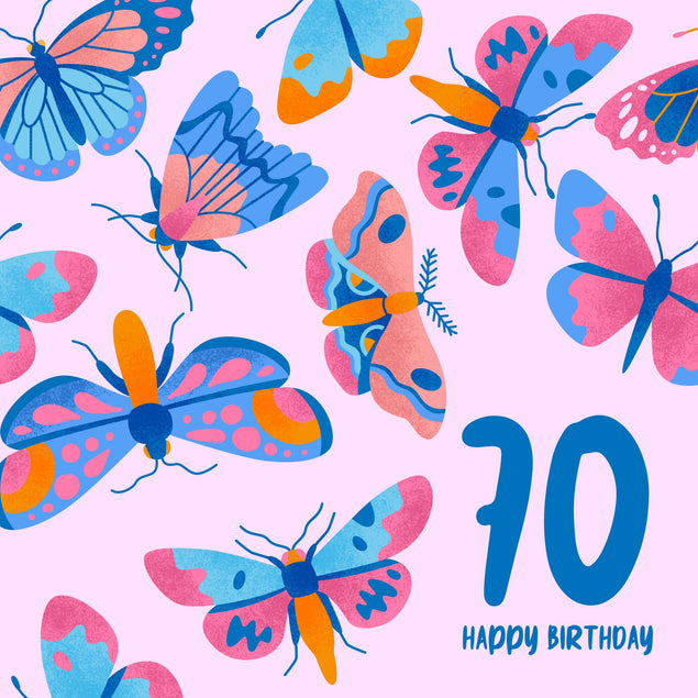 Delicate Pink Butterfly 70th Birthday Confetti-exploding Greetings Card