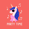Party Time Unicorn Birthday Red Confetti-exploding Greetings Card