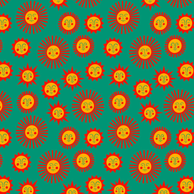 Green Illustrated Suns Confetti-exploding Greetings Card