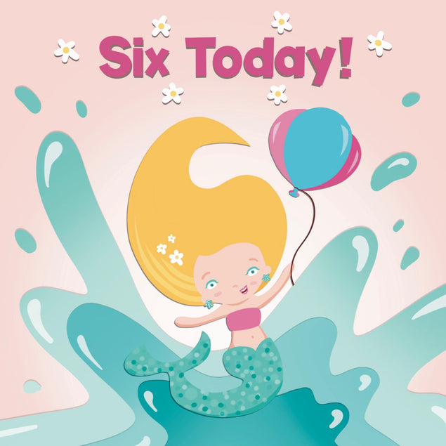 Cute Mermaid And Balloons 6th Birthday Confetti-exploding Greetings Card