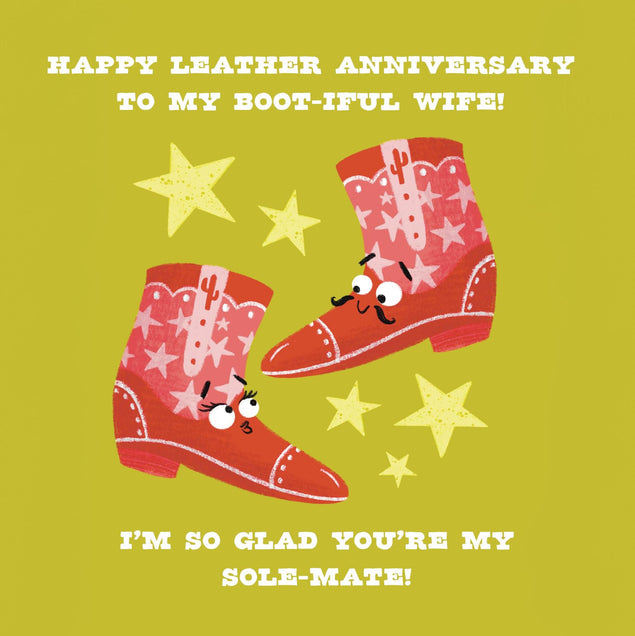 Happy Leather Anniversary To My Boot-iful Wife - Funny 3rd Anniversary Confetti-exploding Greetings Card