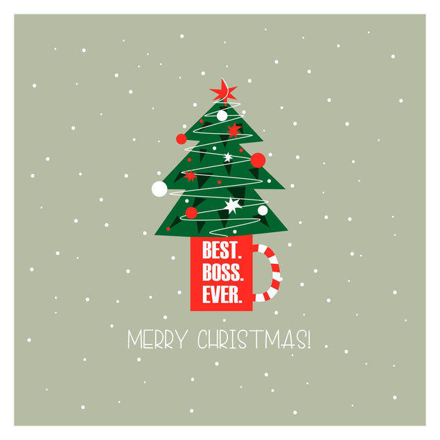 Merry Christmas Best Boss Ever Christmas Tree In A Cup Confetti-exploding Greetings Card