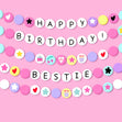 Happy Birthday Bestie Cute Pink Confetti-exploding Greetings Card
