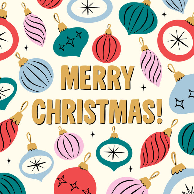 Merry Christmas - Retro Baubles Confetti-exploding Greetings Card
