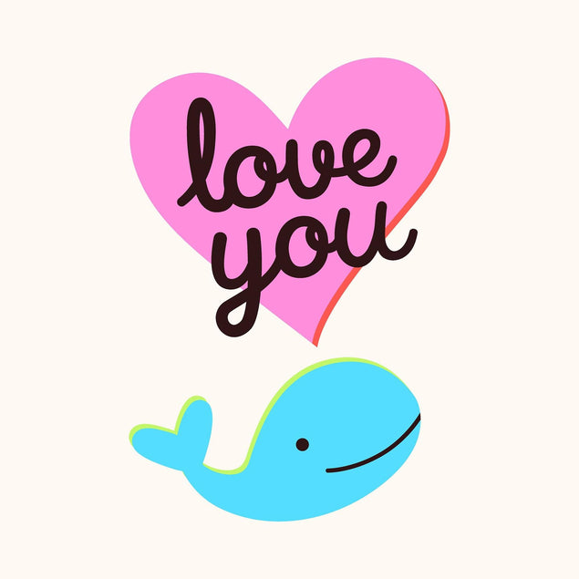 Love You Cute Blue Whale Confetti-exploding Greetings Card