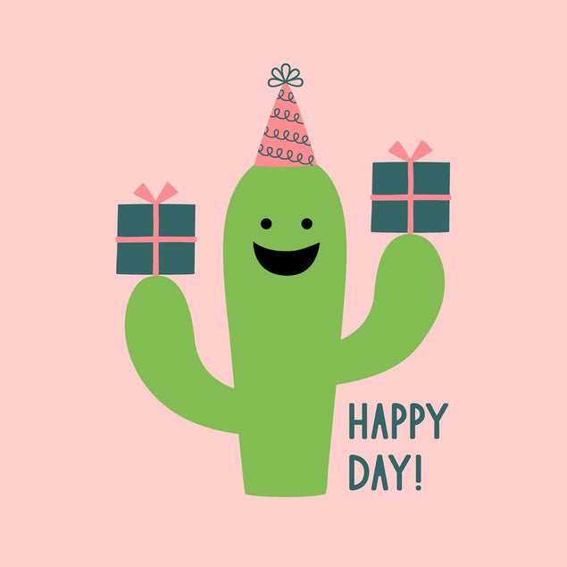 Happy Day! Birthday Cactus Pink Confetti-exploding Greetings Card