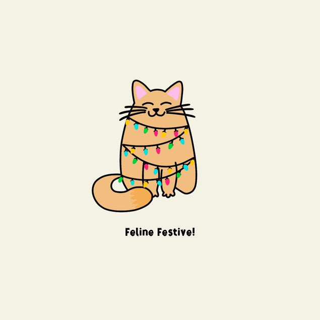 Feline Festive! Cute Cat Wearing Christmas Lights Confetti-exploding Greetings Card