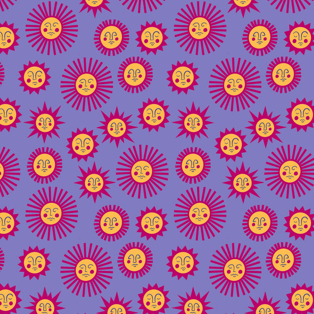 Purple Illustrated Suns Confetti-exploding Greetings Card