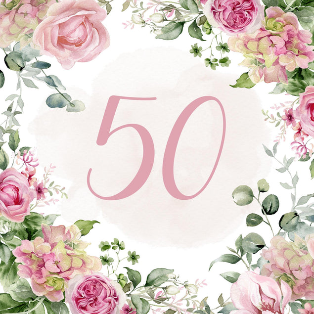 50th Birthday Pink Flowers Confetti-exploding Greetings Card