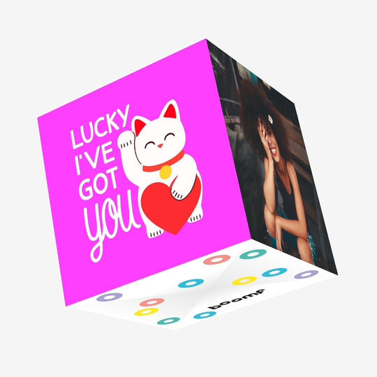 Lucky I've Got You Cute Cat Pink Confetti-exploding Greetings Card