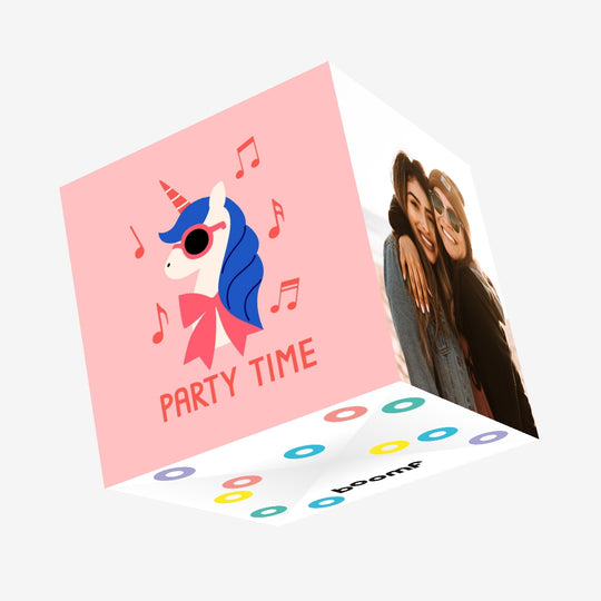 Party Time Unicorn Birthday Pink Confetti-exploding Greetings Card