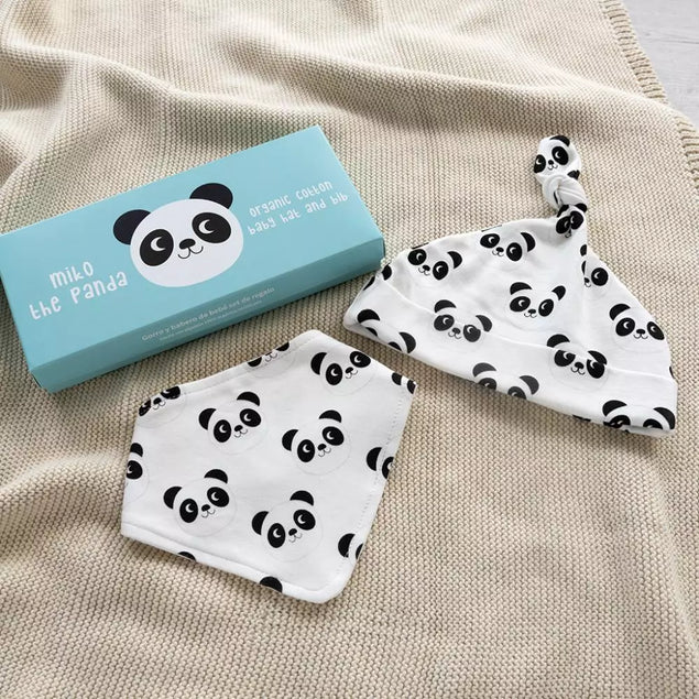 Panda Organic Cotton Baby Hat and Bib Gift Set
