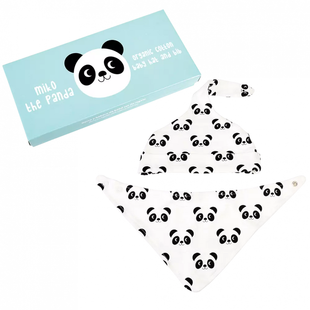 Panda Organic Cotton Baby Hat and Bib Gift Set