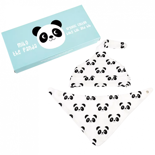 Panda Organic Cotton Baby Hat and Bib Gift Set