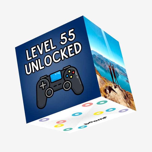Level 55 Unlocked - 55th Birthday For Gamers Confetti-exploding Greetings Card