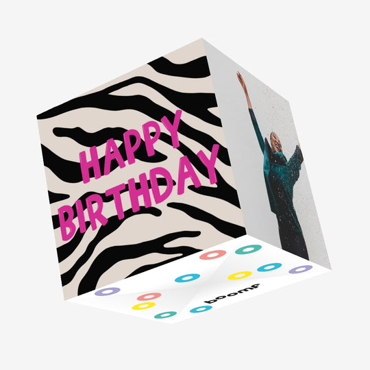 Zebra Print Birthday Confetti-exploding Greetings Card