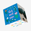 Get Well Soon Floral Design Blue Confetti-exploding Greetings Card