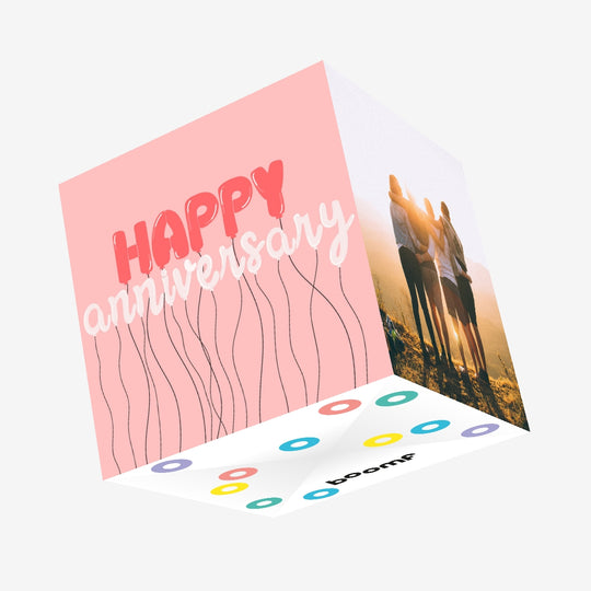 Happy Anniversary Pink Balloons Confetti-exploding Greetings Card