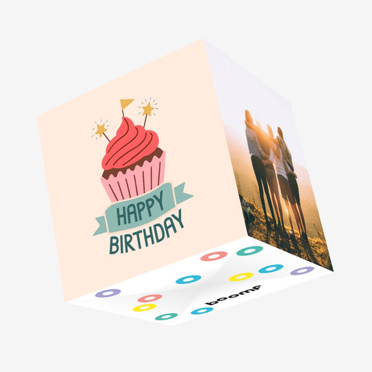 Happy Birthday Red Cupcake Confetti-exploding Greetings Card