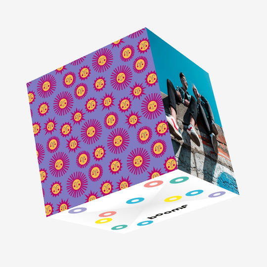 Purple Illustrated Suns Confetti-exploding Greetings Card